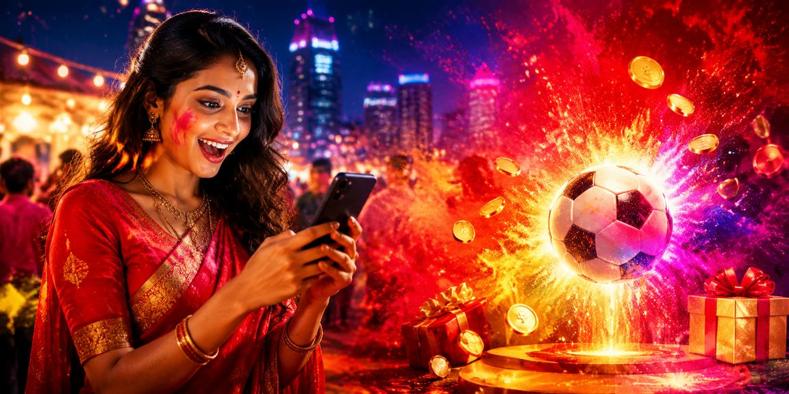 Indian woman betting on football with mobile device