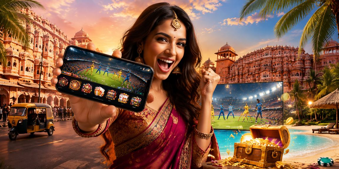 Casino gaming app on mobile phone at beach sunset