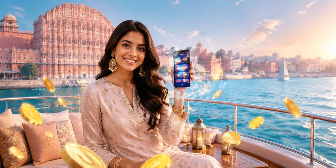 Woman celebrating winning VIP casino bonus in Jaipur