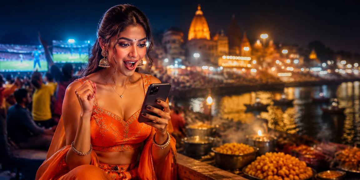 A scenic view of Varanasi Ghat with cricket betters enjoying the game